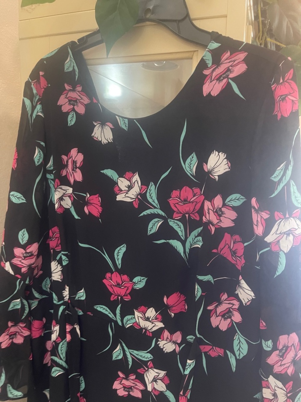 Nine West Black Midi Dress with Pink Floral Print